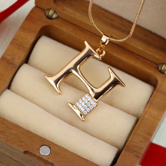 "Rose Gold H Initial Pendant with Sparkling Crystals for Women, XPPT1419 - Picture 9 of 13